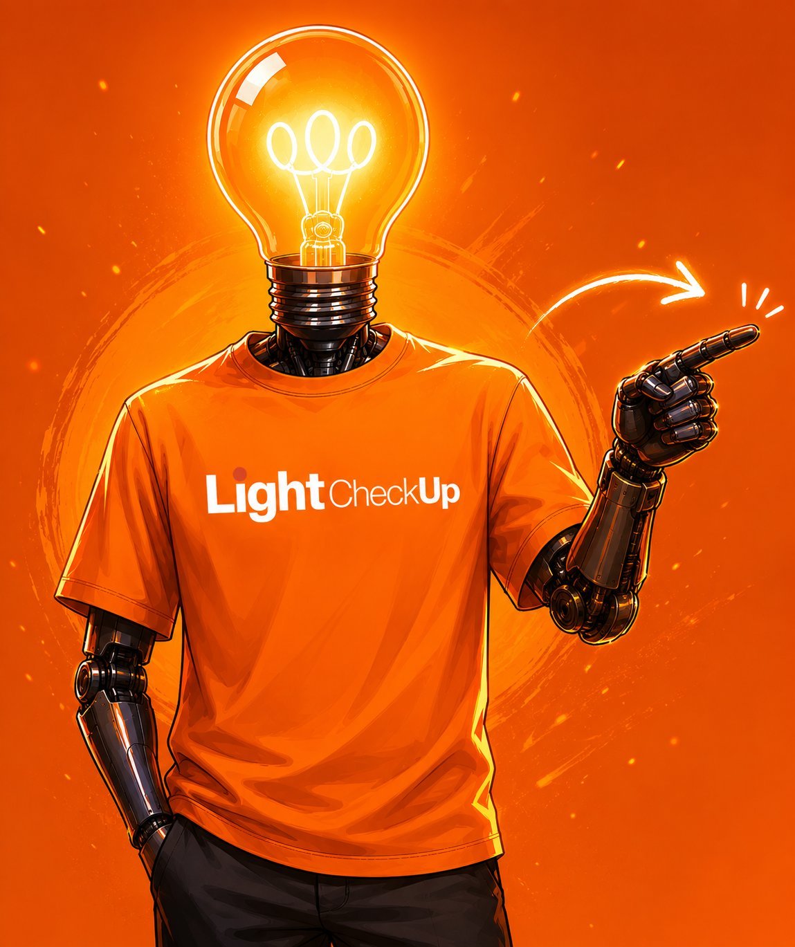 LightCheckUp mascot pointing to subscribe