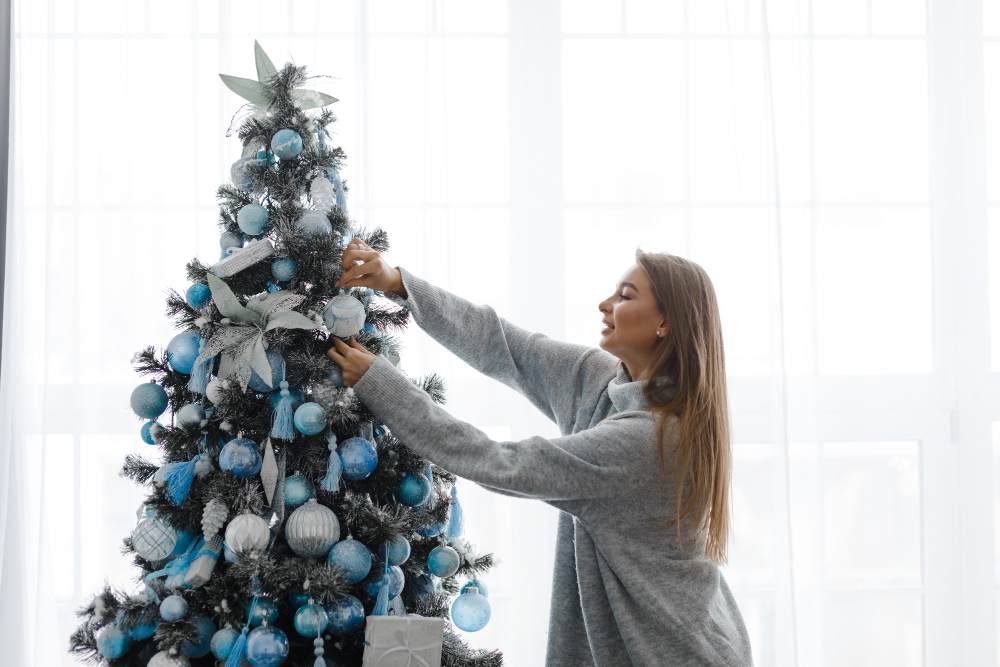 White Christmas tree with Blue Lights Decorating Ideas