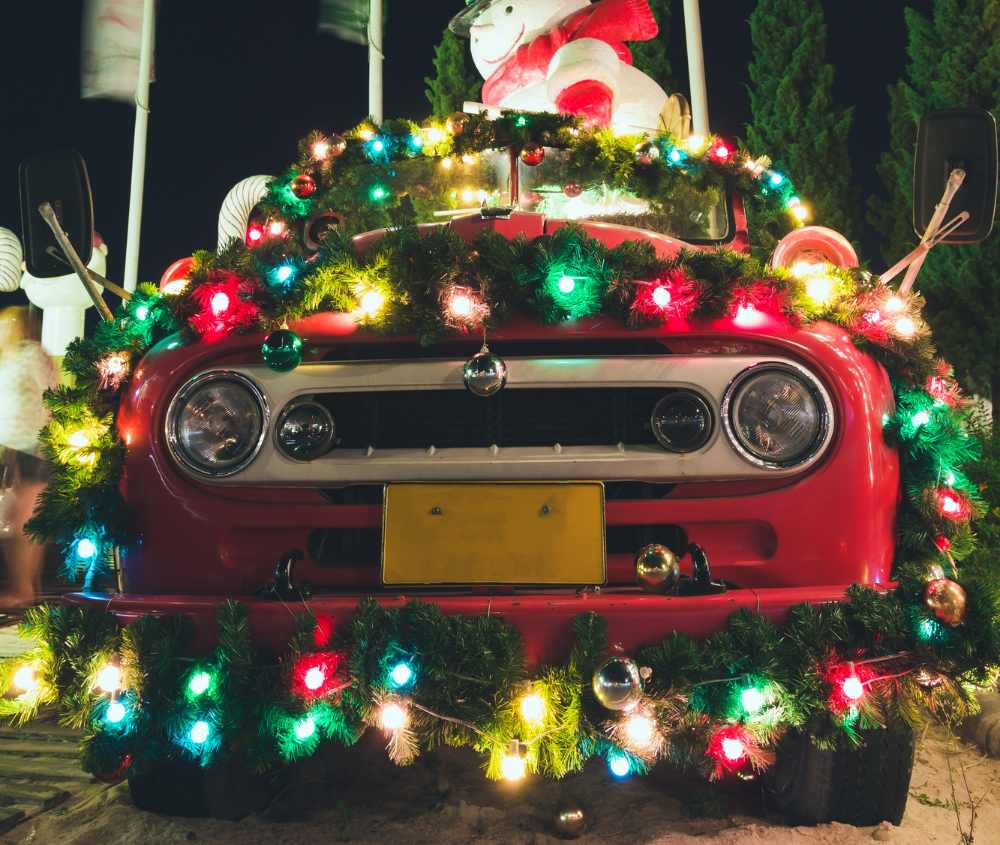 Christmas lights on a Jeep