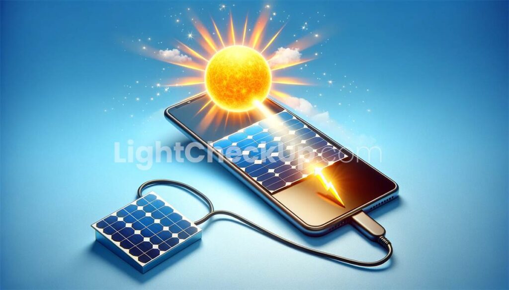 Solar energy charges the phone's battery