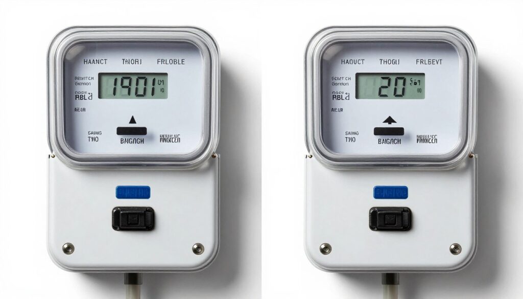 Side-by-side comparison showing electricity meter readings for solar vs normal lights Side-by-side comparison showing electricity meter readings for solar vs normal lights